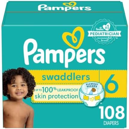 Pampers Swaddlers Diapers - Size 6, One Month Supply (108 Count), Ultra Soft Disposable Baby Diapers