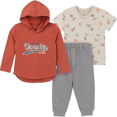 Gerber boys Toddler Boys' 3-piece Top, Hooded Top and Jogger Set