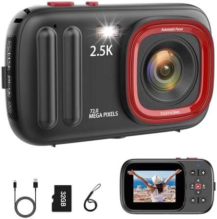 Digital Camera 72MP 2.5K Compact Point and Shoot Camera, 16X Zoom Auto Focus, Vintage Camera for Kids with 32GB Card - Ideal Retro Camera Gift for Teens, Students, Boys, Girls, Kids,Black
