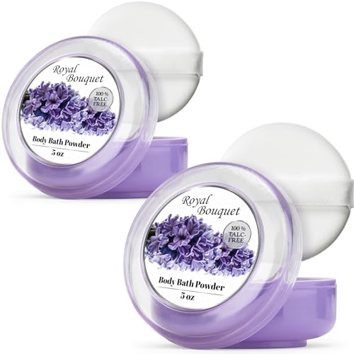 R-NEU 2 Pack Body Powder for Women with Powder Puff, 100% Talc-Free, Elegant Royal Bouquet Scented Dusting Powder, After Bath for Soft Skin, Extra Large, (10oz)