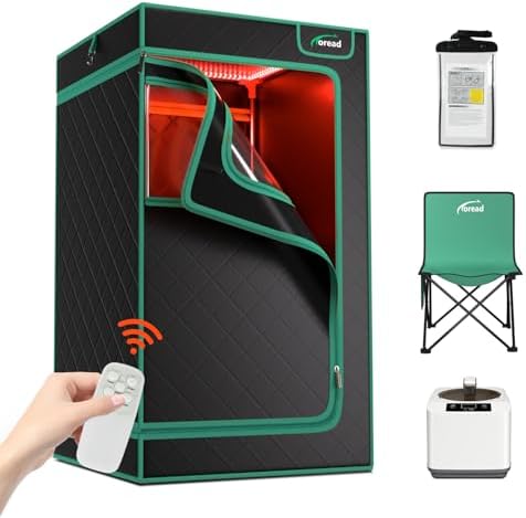 TOREAD Portable Infrared Steam Sauna with 660nm Red Light Therapy Saunas for Home,Personal Sauna Tent with 3L 1200W Steamer, Adjustable Temperature, Timer Setting, Remote Control, Folding Sauna Chair