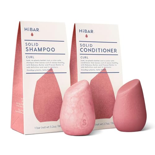 HiBAR Curl Shampoo and Conditioner Set, Bar Shampoo and Conditioner for Hair - Formulated for Textured Hair, pH Balanced, Soap-Free, Plastic-Free Packaging for Eco-Conscious Consumers, Travel Size