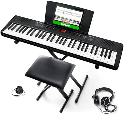 Alesis Melody 61 Keyboard Piano for Beginners with 61 Keys, Speakers, Stand, Bench, Headphones, Tablet/Sheet Music Stand, 300 Sounds and Music Lessons
