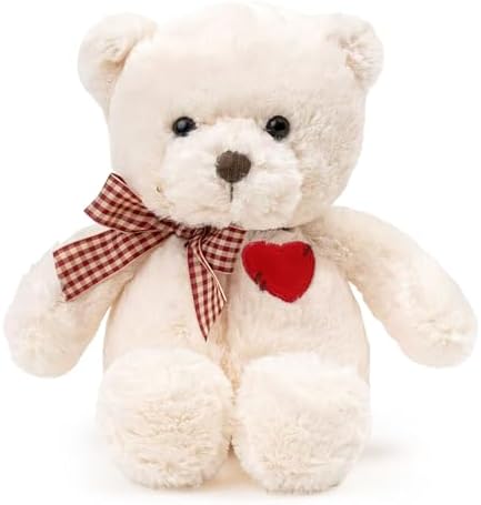 Teddy Bear Plush with Heart Cute White Teddy Bear Stuffed Animal Valentine's Day Soft Stuffed Anamals Bear Plushie Christmas Birthday Gifts for Girlfriend Boyfriend Kids 13.8"