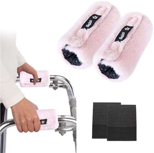 SPRING SEAON Walker Hand Pads Fluffy Walker Handle Cushions Non-Slip Universal Walker Grips Padded Hand Covers Soft Pads for Walkers for Seniors Walker Pads for Handles Folding Rolling Wheelchair, Rollator Handle, Elderly Grippers 2 Pack