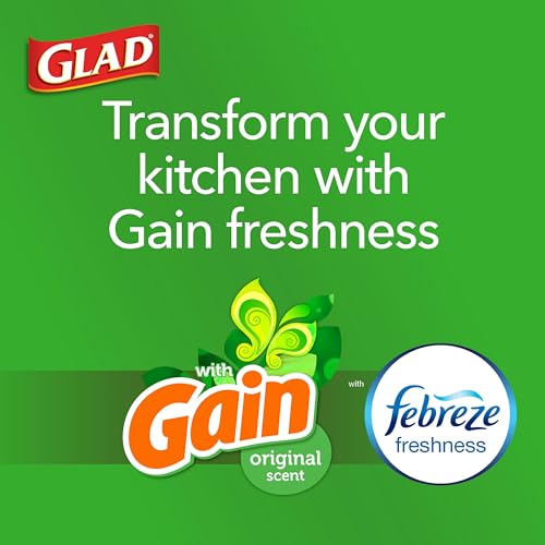 Glad Trash Bags, ForceFlex Tall Kitchen Drawstring Garbage Bags,13 Gal, Gain Original with Febreze, 80 Ct