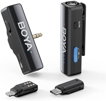 BOYA BOYALINK 2 A1 (1TX+3RX Adapter) Wireless Lavalier Microphone for iPhone Camera Android, Clip on Mic, 48 KHz 24 Bit, 6mm Mic, 1000ft, Noise Cancelling, Mini Lapel Mic USB-C/Lightning/3.5mm TRS