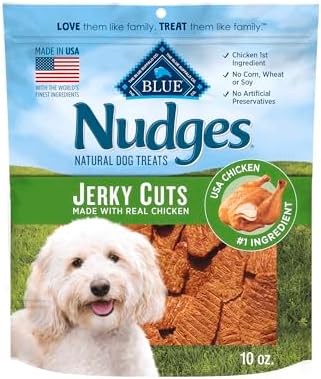 Blue Buffalo Nudges Jerky Cuts Dog Treats, Made in the USA with Natural Ingredients, Chicken, 10-oz Bag