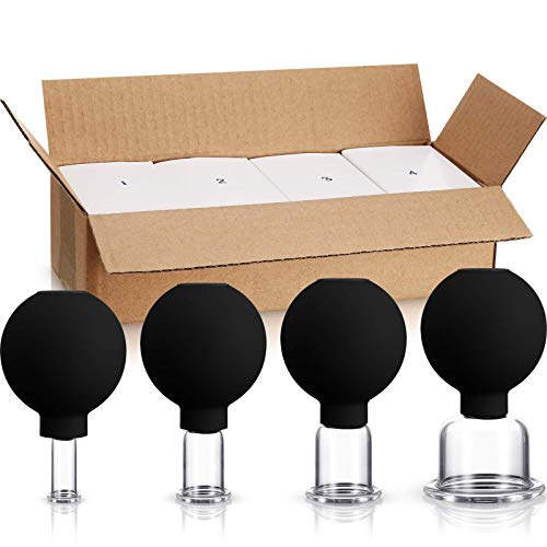 4 Pieces Glass Cupping Set Glass Silicone Cupping Cups Massage Vacuum Suction Cupping Cups for Body Face Leg Arm Back Shoulder Muscle and Joint Pain (Black)