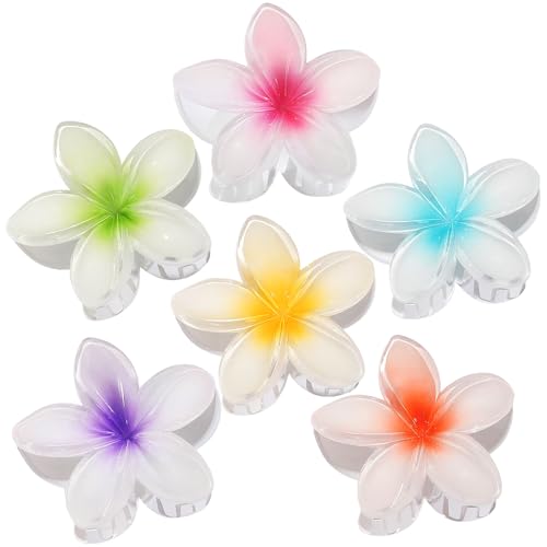 Flower Hair Clips 6 PCS Hawaiian Claw Clips for Vacation Hibiscus Hair Claw Clips Cute Large Hair Clips for Thick and Thin Hair Plumeria Hair Accessories for Women Girls -White Colorful