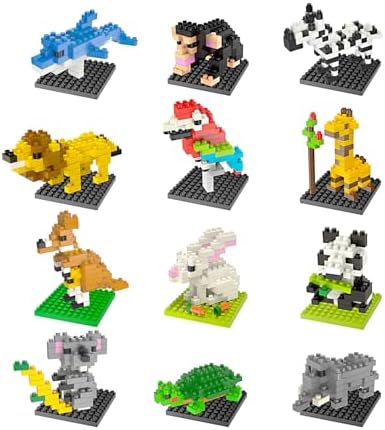 FUN LITTLE TOYS Party Favor for Kids, Mini Animals Building Blocks Sets Goodie Bags Stuffers for Kid, Small Toy Prizes, 12Pack Birthday Party Favor Easter Egg Fillers