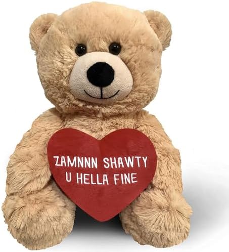 Zamnnn Shawty U Hella Fine - 10" Teddy Bear & Gift Bag - Funny Stuffed Animal Plush Gift for Girlfriend, Boyfriend, Best Friend - Birthday, Engagement, Valentines, Anniversary, Wedding - Witty Bears