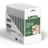 Curad First Aid Portable Pack, Ideal for Travel, Carry-on, Backpacks, Water Resistant Pouch, Variety Size Bandages, Alcohol Swabs, 12 Packs