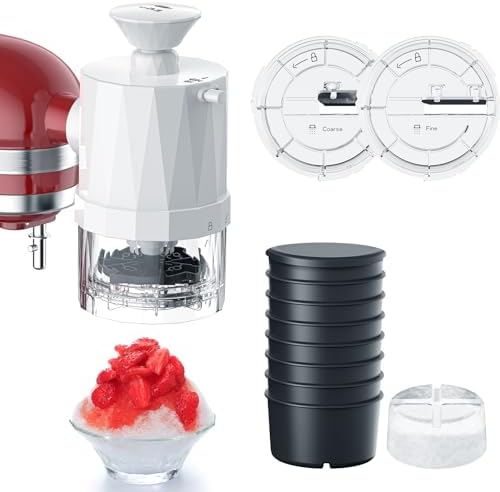 Shaved Ice Attachment for KitchenAid Stand Mixer, Shaved Ice Machine for Kitchenaid Mixer Attachments with Coarse and Fine Blades, 8 Ice Cube Molds