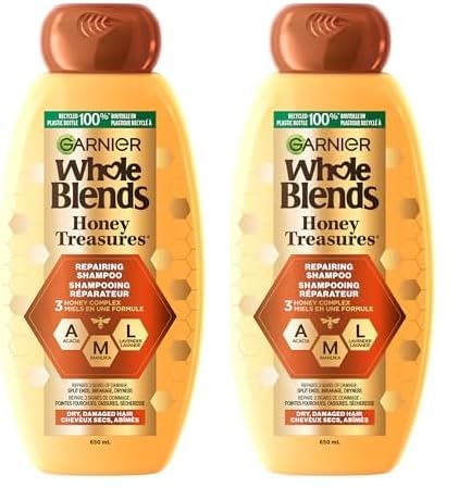 Garnier Whole Blends Repairing Shampoo Honey Treasures, For Damaged Hair, 22 Fl Oz (Pack of 2)