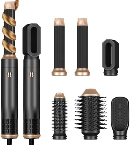 6 in 1 Hair Dryer Brush, Blow Dryer Brush Ionic Hair Dryer, Oval Hot Air Brush, Hair Curler Hair Straightener Magic Styler Autowrap Air Styler (Black)