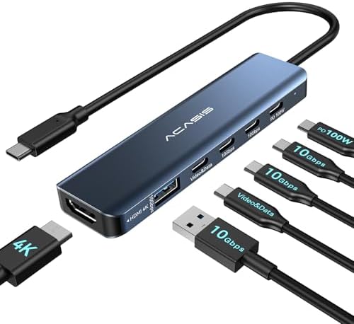 ACASIS USB C Docking Station Dual Monitor 4K@60Hz, USB C Hub 10Gbps with 1xHDMI, 1xUSB C Video Output for Portable Monitor, 3xUSB C 10Gbps,100W PD, Multiport Adapter Splitter for Dell/HP/Mac Pro