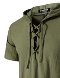 JEMITOP Men's Vintage Renaissance Costume Hooded Short Sleeve Lace up Shirts for Pirate Viking Medieval Vampire Halloween Cosplay Clothing Army Green XL