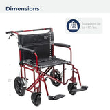 Drive Medical Bariatric Transport Chair FoldingOutdoorFull Length Arms with 12 Inches Rear Flat Free Wheels, Red, 22 Inches