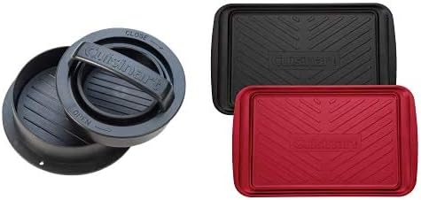 Cuisinart Burger Press Bundle - 3-in-1 Stuffed Burger Press (Black) & Grilling Prep and Serve Trays (Black and Red)