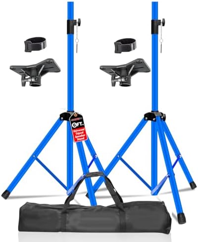 5 Core Speaker Stand Tripod Pair Floor Heavy Duty Adjustable Up to 72 Inch DJ Studio Monitor Stands Pole Mount - SS HD 2 PK Sky BLU Bag