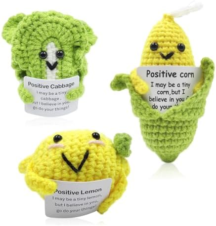 Funny Positive Lemon Cabbage Corn,Cute Knitted Crochet Dolls, Funny Soft Plush for Friend Gifts (Lemon Cabbage Corn)