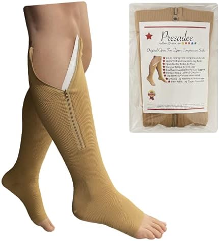Original Open Toe 20-30 mmHg Firm Compression Circulation Zipper Socks (Beige, 2X-Large)