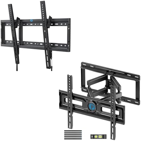 Pipishell UL Listed Tilt TV Wall Mount Bracket Low Profile for Most 37-75 Inch TVs & PIMF4 Full Motion Wall Mount for 26-65 inch Flat or Curved TVs up to 99 lbs with 3 Bracket Heights