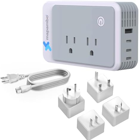 Mapambo 220V to 110V Converter, Voltage Converter US to Europe for Curling Irons and Hair Straighteners, Power Converter Adapter Combo US/UK/AU/IT/EU Universal Plug Adapter (1USB A +3TYPE C)