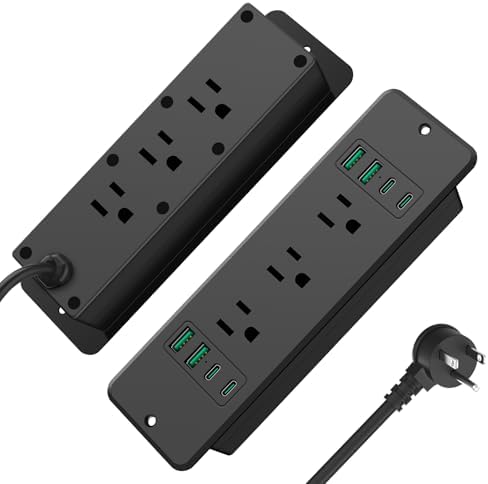 HHSOET 14 in 1 Fast Charging Recessed Power Strip, 45W Furniture Power Outlet USB C, Flush Mount Surge Protection with 6 AC Plugs, 4 USB-A and 4 USB-C, 6ft Power Cord. (Black)