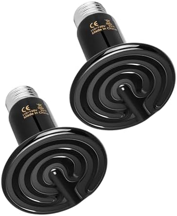 Simple Deluxe 75W Ceramic Heat Emitter 2-Pack, Reptile Heat Lamp No Light Emitting Heat Bulbs for Amphibian Terrarium, Bearded Dragon Lizard Snake Turtle, Brooder Coop Incubating Chicken