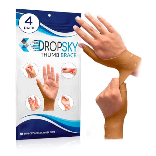 Dropsky [4pack] Waterproof Wrist Wraps Thumb Support With Gel Pad, Thumb Brace for Arthritis Pain and Support - Thumb Wrist Brace, Carpal Tunnel Relief - Left and Right Hand - Lightweight, Therapy Rubber-Latex. (Nude).