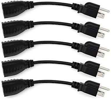Sewell 6-Inch Power Extension Cable, 5-Pack, Outlet Saver, 18 AWG