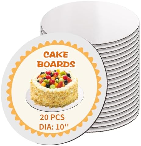 20 Pcs Cake Boards, White Cake Boards 10 inch Round, Food-graded Cardboard Cake Rounds Cake Base, Waterproof and Oil-proof Cake Boards for Cake DIY, Dessert and Crafts Display(White)