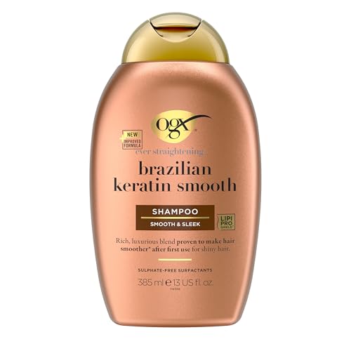 OGX Brazilian Keratin Therapy Shampoo for Shiny Hair, Sulfate-Free, with Coconut Oil and Avocado Oil, 13 Fl Oz