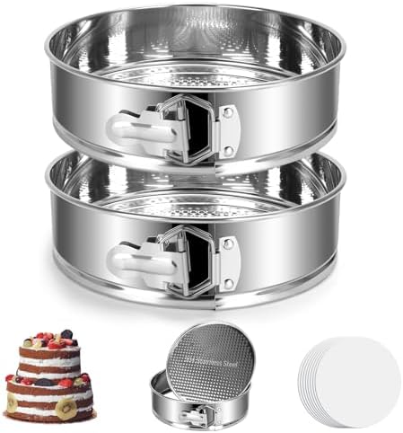 2 Pack Stainless Steel Springform Cake Pan Set, 9" Nonstick Leakproof Baking Pan Set, Round Bakeware Cheesecake Pan with Removable Bottoms for Instant Pot and Oven