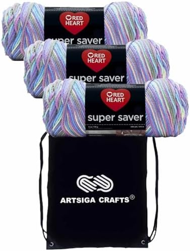 Red Heart Super Saver Monet E300-310 (3-Skeins - Same Dye Lot) Worsted Medium #4 Acrylic Yarn for Crocheting and Knitting with Project Bag