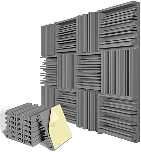 LIGHTDESIRE 12 Pack Self-Adhesive Sound Proof Foam Panels,12 X 12 X 2 inches Acoustic Foam,High Resilience Sound Proofing Padding for Wall,Sound Absorbing Panels Suitable for Home,Studio,Dark Gray
