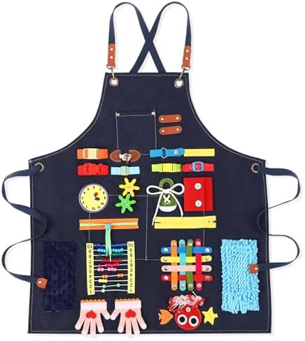 Fidget Apron for Elderly Fidget Blanket for Dementia Alzheimer's Therapy Activity Apron Anxiety Relief Toys(Dark Blue)