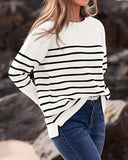 BTFBM Women Winter Sweater Oversized Sweater Long Sleeve Pullover Tops Loose Fit Christmas Sweater(Striped White Black,X-Large)