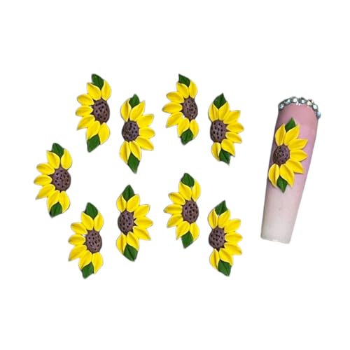 Set 10Pcs 3D Sunflowers Flower -Nail Art Charms Handmade by Acrylic Powder Design Floral Salon Decor,3D -Flowers -Nails -Charms For Women Girls (Half Sunflower 1# 10PCs)