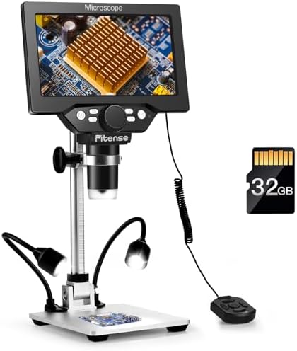 7" LCD Digital Microscope 1200X, Coin Microscope Camera Full View for Error Coins with 10.2" Microscope Stand, Soldering Microscope for Electronics Repair, Coin Magnifier with Light, 32G Card