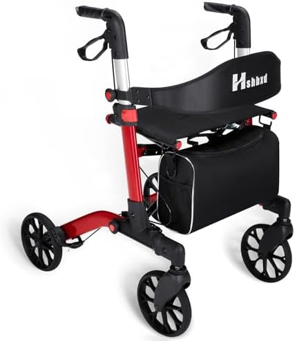 Walkers for Seniors with Seat Foldable, Rollator Walker with 4 Wheels, Narrow Rolling Walker with Brakes