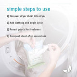 Grab Green Wet Dryer Sheets, 96 Sheets (192 Loads), Fragrance Free, Plant and Mineral Based, Reusable and Compostable, Softens Clothes, Removes Static Cling