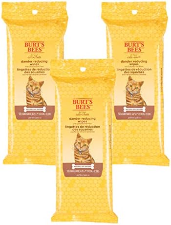 Burt's Bees for Pets Cat Natural Dander Reducing Wipes | Kitten and Cat Wipes for Grooming | Cruelty Free, Sulfate & Paraben Free, pH Balanced for Cats - Made in USA - 3 Pack