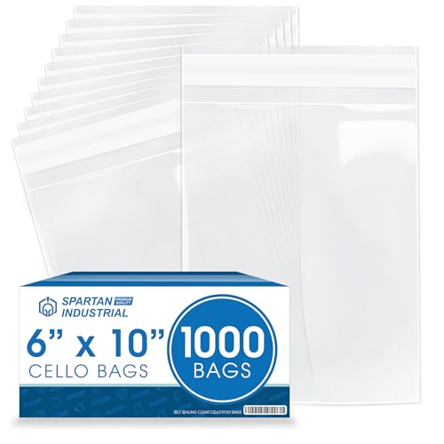 Spartan Industrial - 6" X 10" (1000 Count) Crystal Clear Resealable Cello Poly Bags for Packaging, Storage, and More - Self Seal