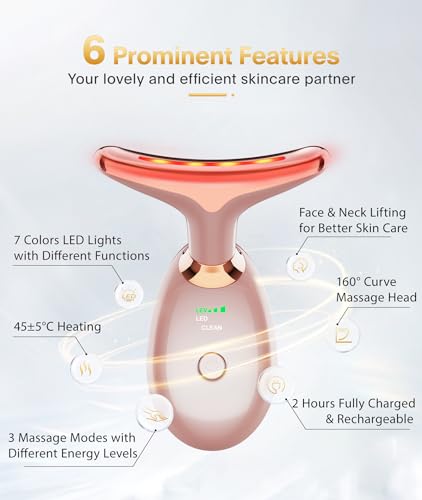 7-in-1 Deplux Face Neck Massager for Daily Skin Care Routine, Portable Facial Massager, Skin Care Tool, Rose Gold