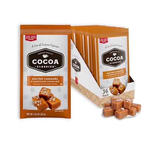 Cocoa Classics Salted Caramel Cocoa Mix | Made with Nonfat Milk | Just Add Hot Water | Gluten Free & Kosher Dairy Friendly | 1.25oz Packets (Pack of 36)