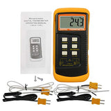 Digital 2 Channels K-Type Thermometer w/ 4 Thermocouples (Wired & Stainless Steel), -50~1300°C (-58~2372°F) Handheld Desktop High Temperature Kelvin Scale Dual Measurement Meter Sensor