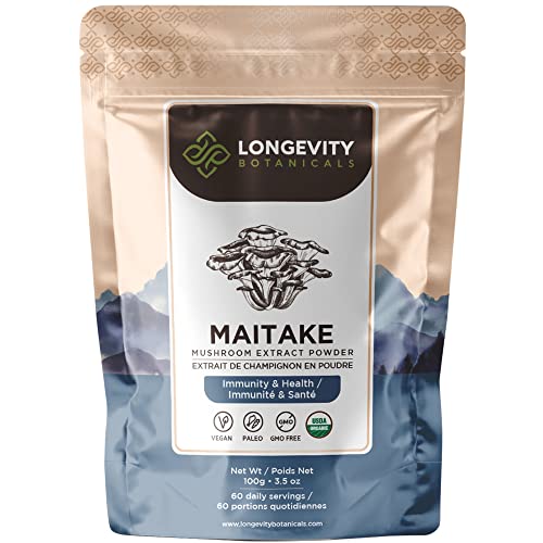 Longevity Botanicals Organic Maitake Mushroom Powder - Ultra Concentrated Maitake Mushroom Extract - Promotes a Balanced Immune System - 100% Fruiting Body - 100 Grams
